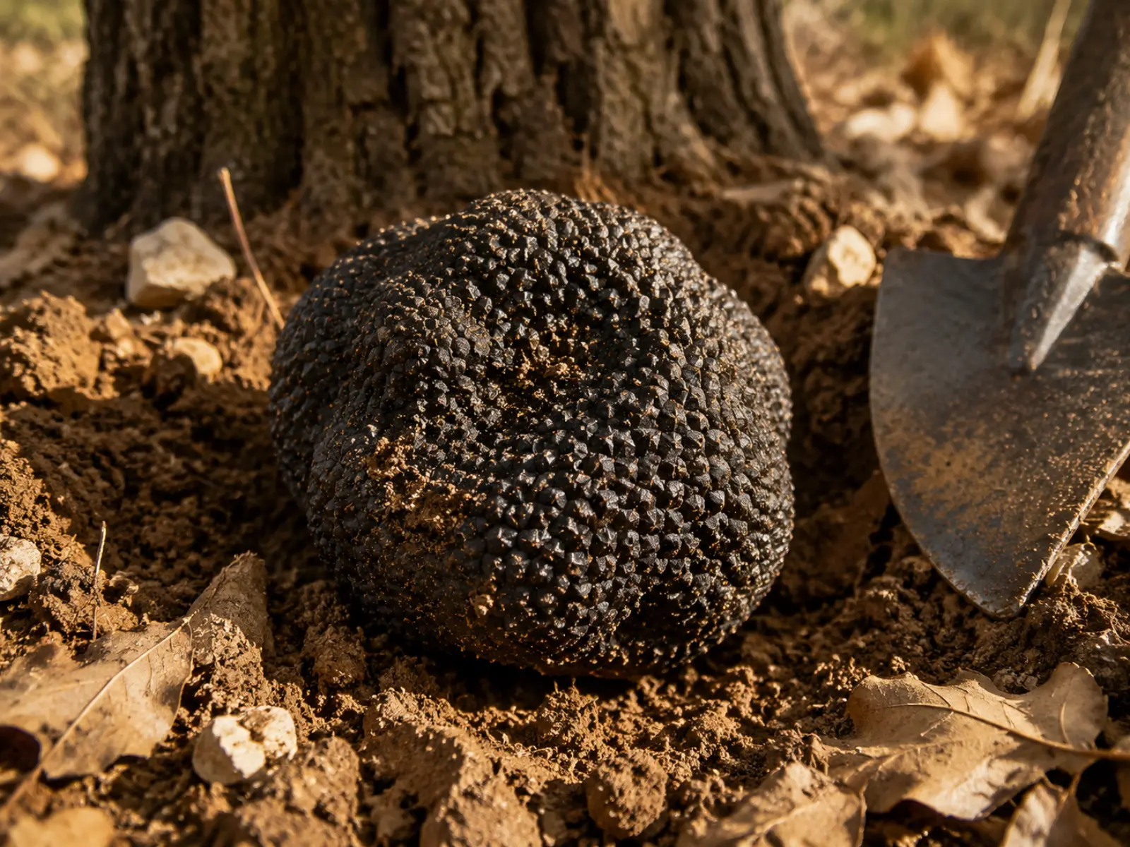 Spanish black truffle, freshly lifted Tuber melanosporum from a plantation in Teruel