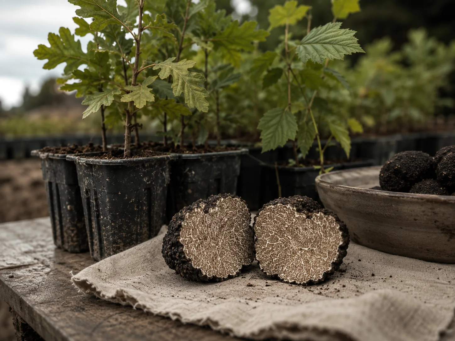 Piante da tartufo scorzone: giovani piante micorrizate con Tuber aestivum in vaso